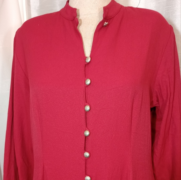 Christie & Jill Vintage Maxi, Dress, Red ButtonUp, V-Neck, Long Sleeve, 10 - Picture 12 of 15